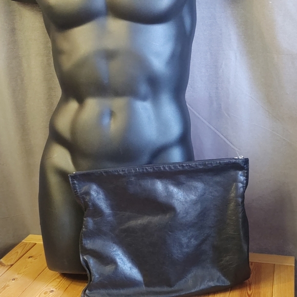 Mo851 Men's Leather Envelope Clutch Black - Picture 2 of 8